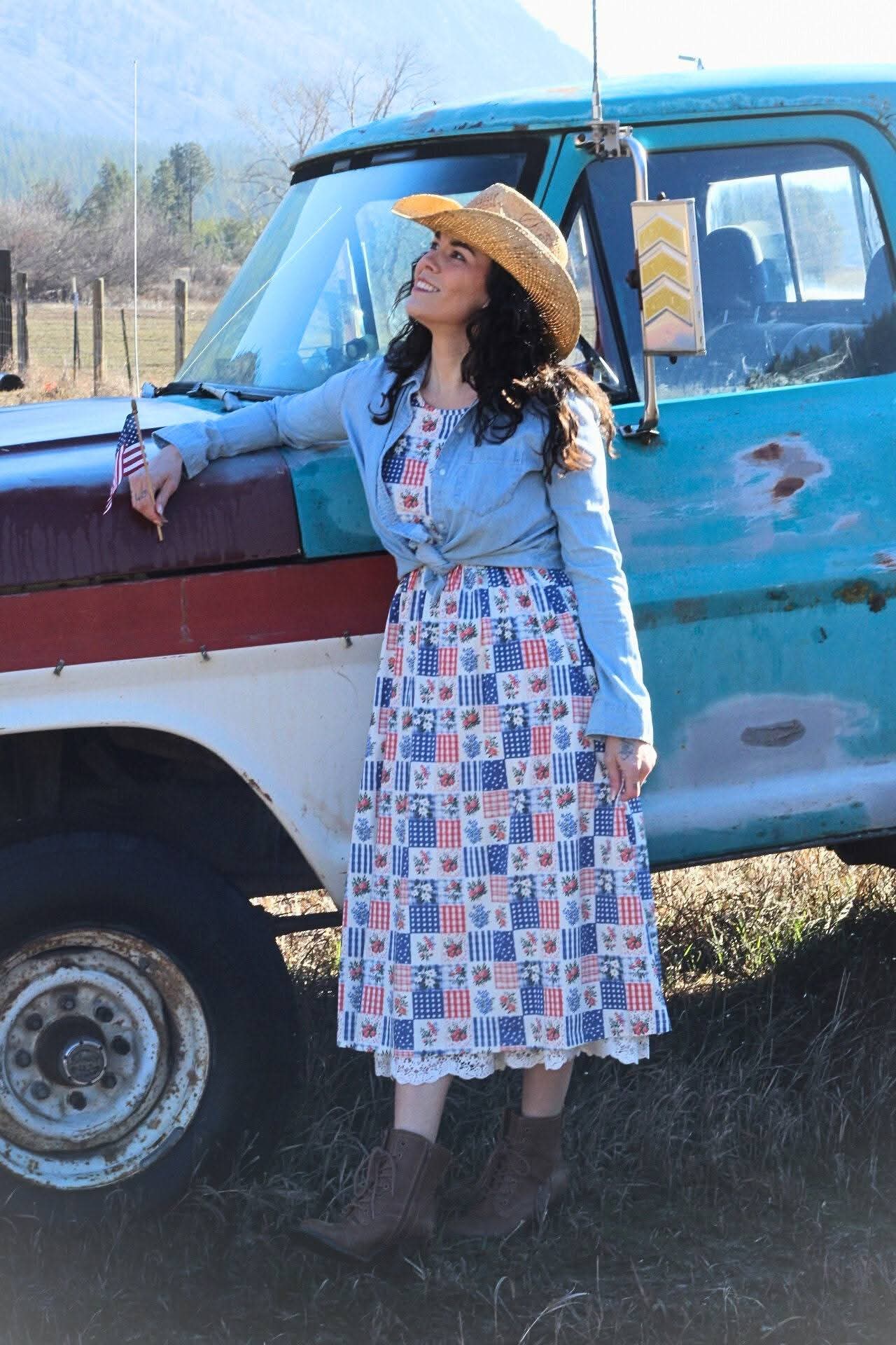 Patriotic Patchwork Cotton Twirl Dress Nursing Friendly