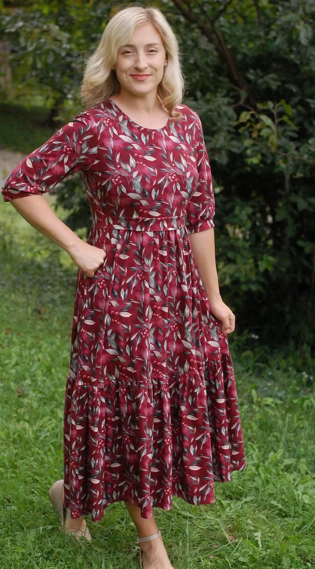 Pre-Order "Winterberry"  Cotton Homestead Ruffle Dress with 3/4 Removable Bow Sleeves