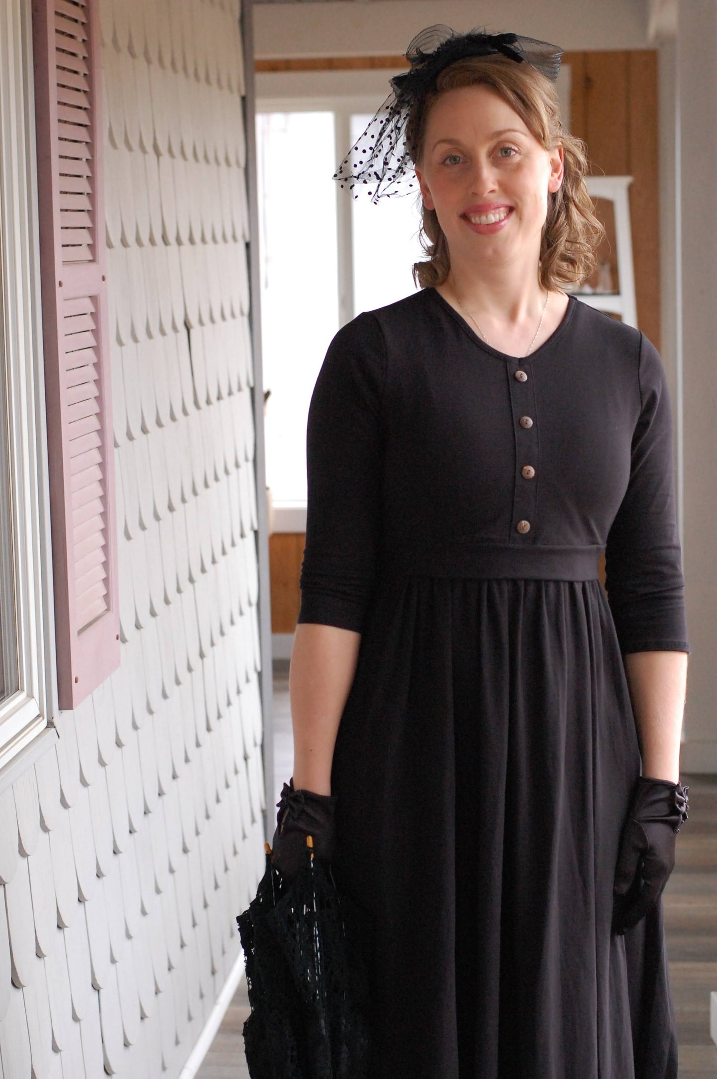 Classic Black Button Style Dress Nursing and Maternity Friendly