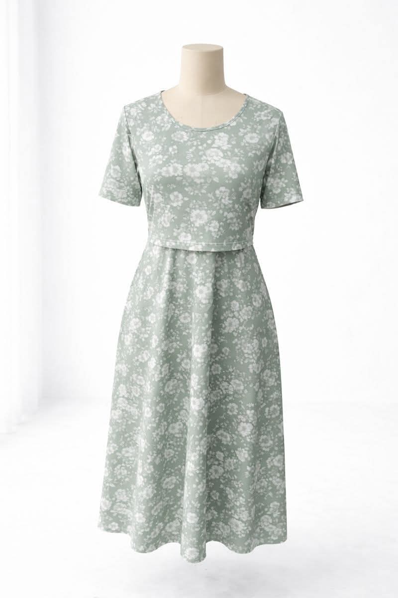 Sage Blossom Cotton Twirl Dress