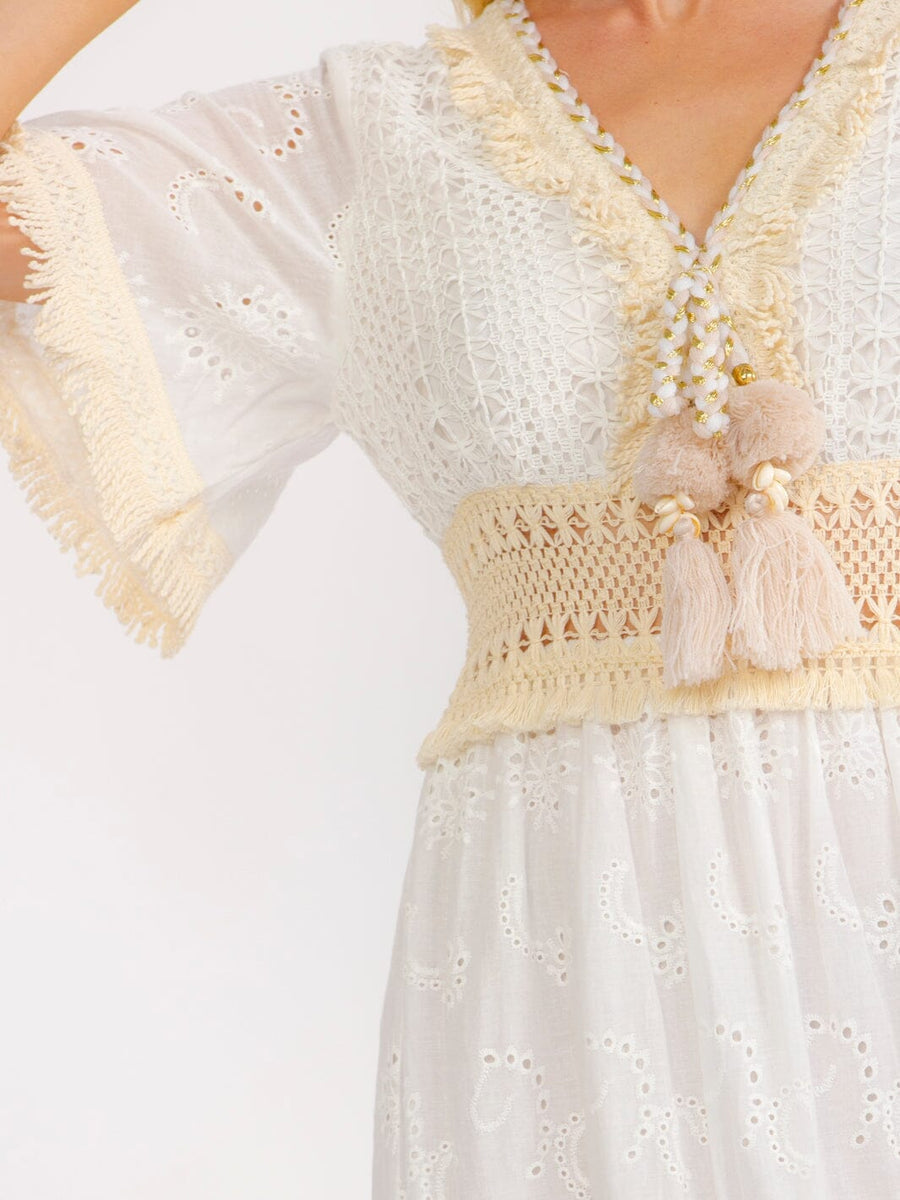 Boho Beach Vibes 100% Cotton Dress in White