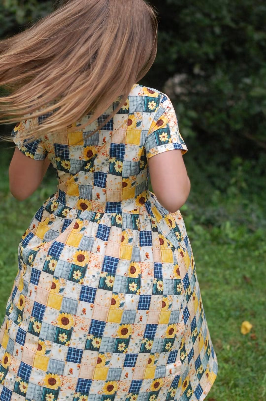 Pre-order Girls Sunflower Patchwork Cotton Tiered Dress