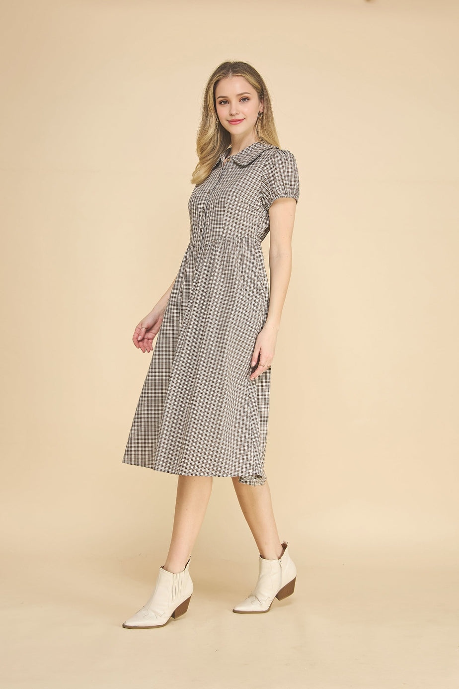 Pre-Order Navy Gingham Dress with Buttons