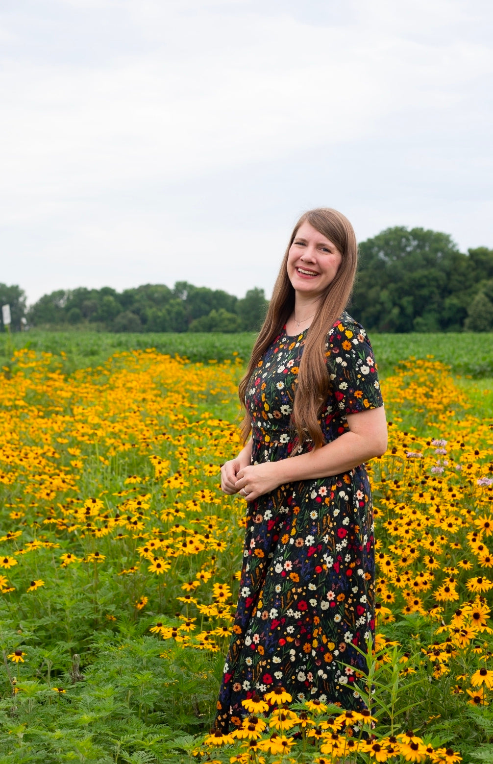 Pre-order "Midnight Wildflower"  Cotton Homestead Midi Dress