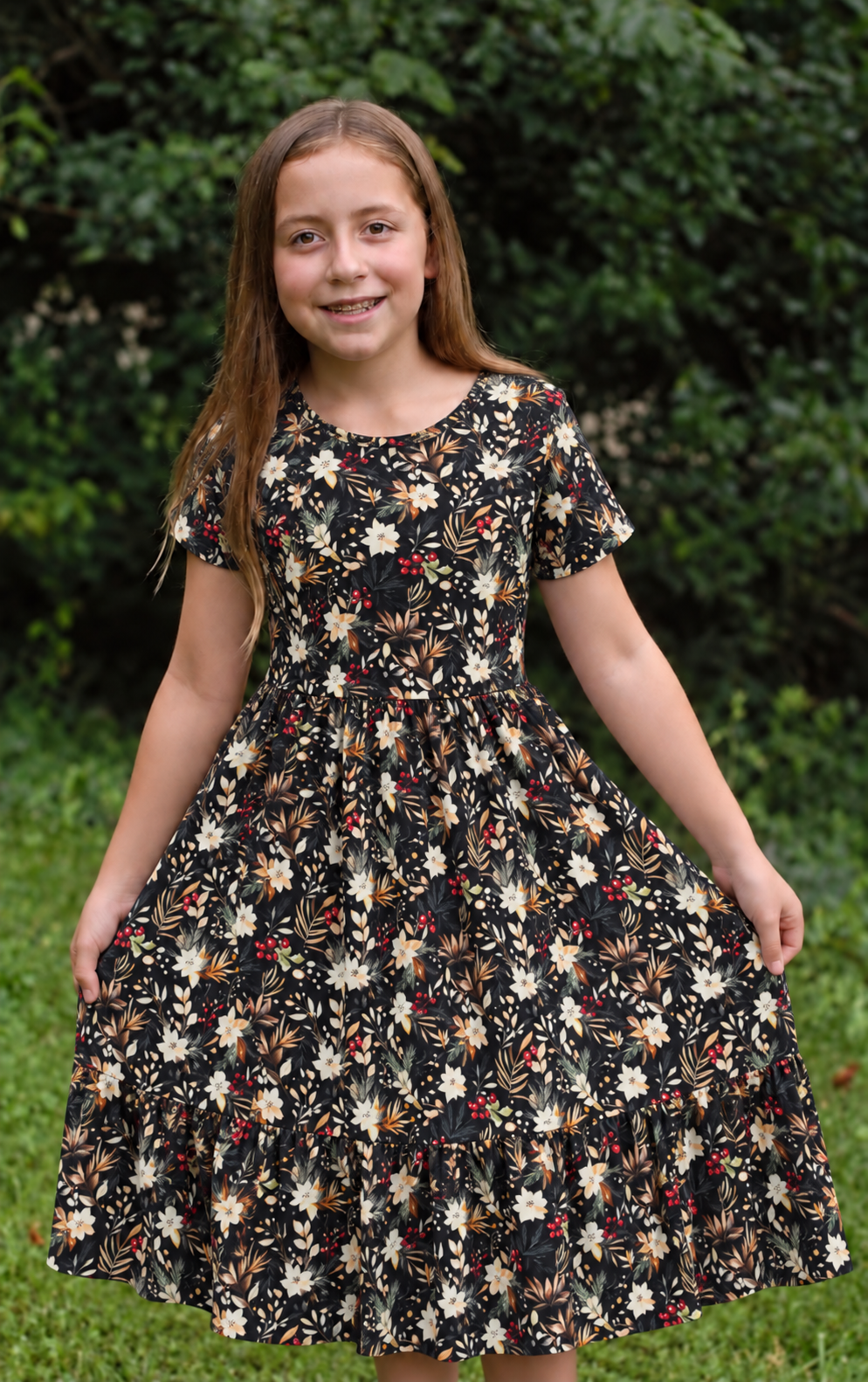 Pre-order Girls "Festive Flora"  Cotton Dress