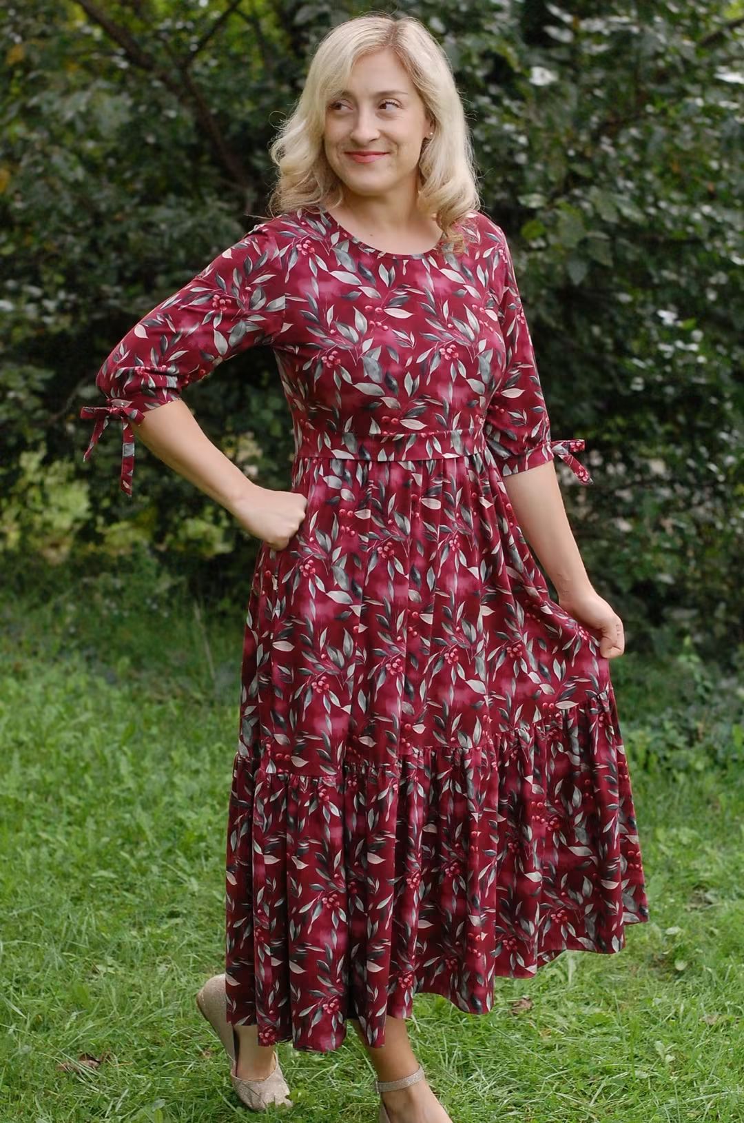 Pre-Order "Winterberry"  Cotton Homestead Ruffle Dress with 3/4 Removable Bow Sleeves