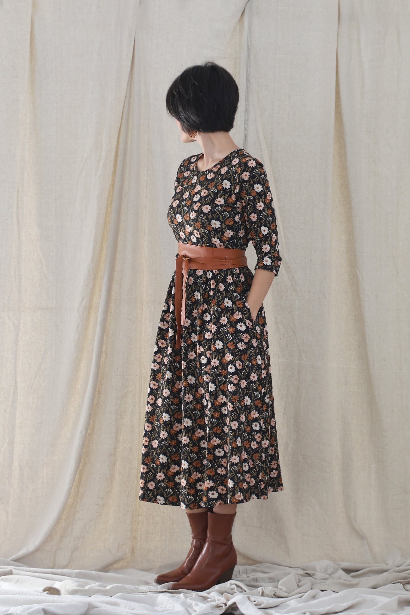 Autumn Blooms Cotton Homestead Midi Dress